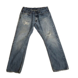 MENS Bull Head Medium wash distressed straight Leg jeans size 32×30.